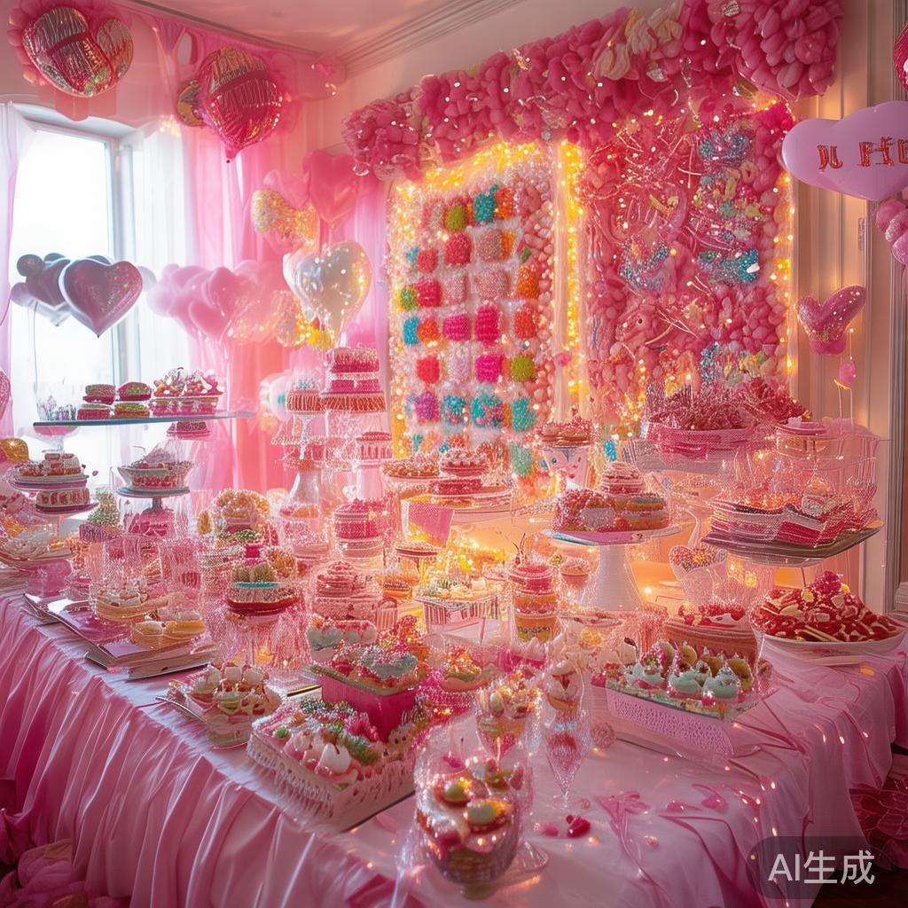 首先，糖果派对的布置是营造浪漫氛围的关键。色彩丰富